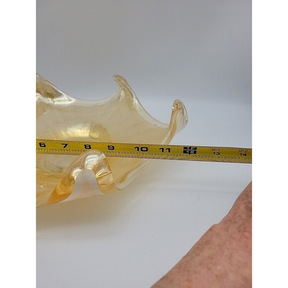 Vintage Gold and White Luster Bowl 12x12x4 Fused Art Glass Bowl Starfish 6 Leg - Picture 8 of 9